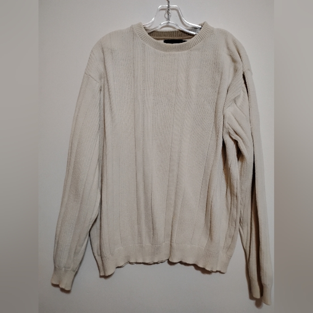 BILL BLASS Men's Cream Sweater 100% Cotton Hand Framed XL